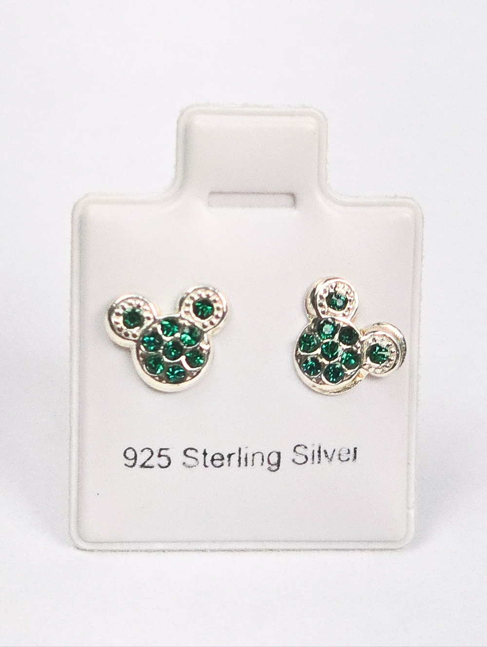 925 Sterling Silver Mickey Mouse Head Stud Earrings Green CZ Women Kids Cute